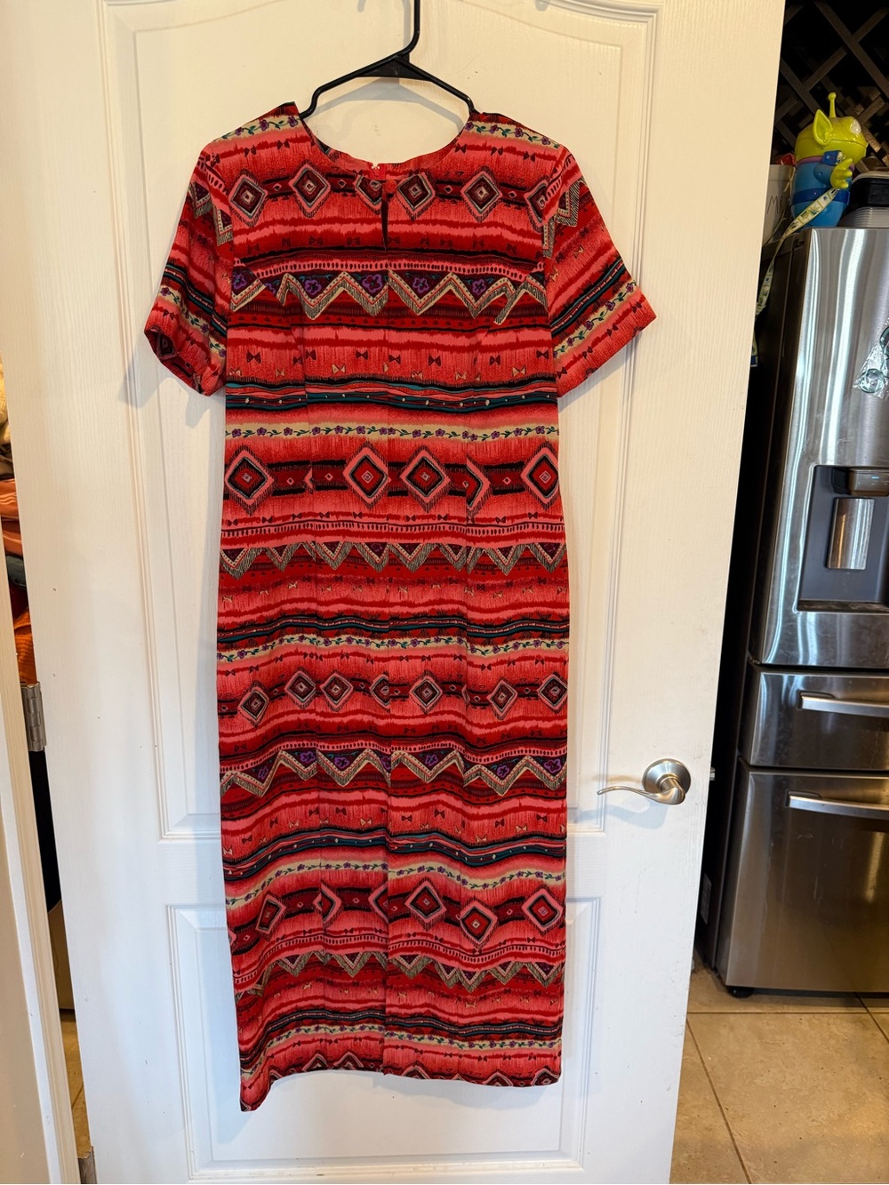 Vintage Sag Harbor pink red Geo Tribal Festival 90's Y2K Maxi Dress 10 western c